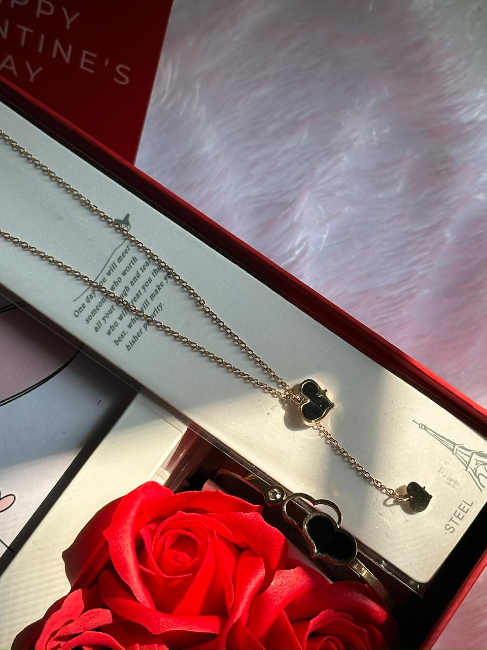 Anti-tarnish Chain, Cuff, Photo Frame & Roses Valentine Hamper for Her
